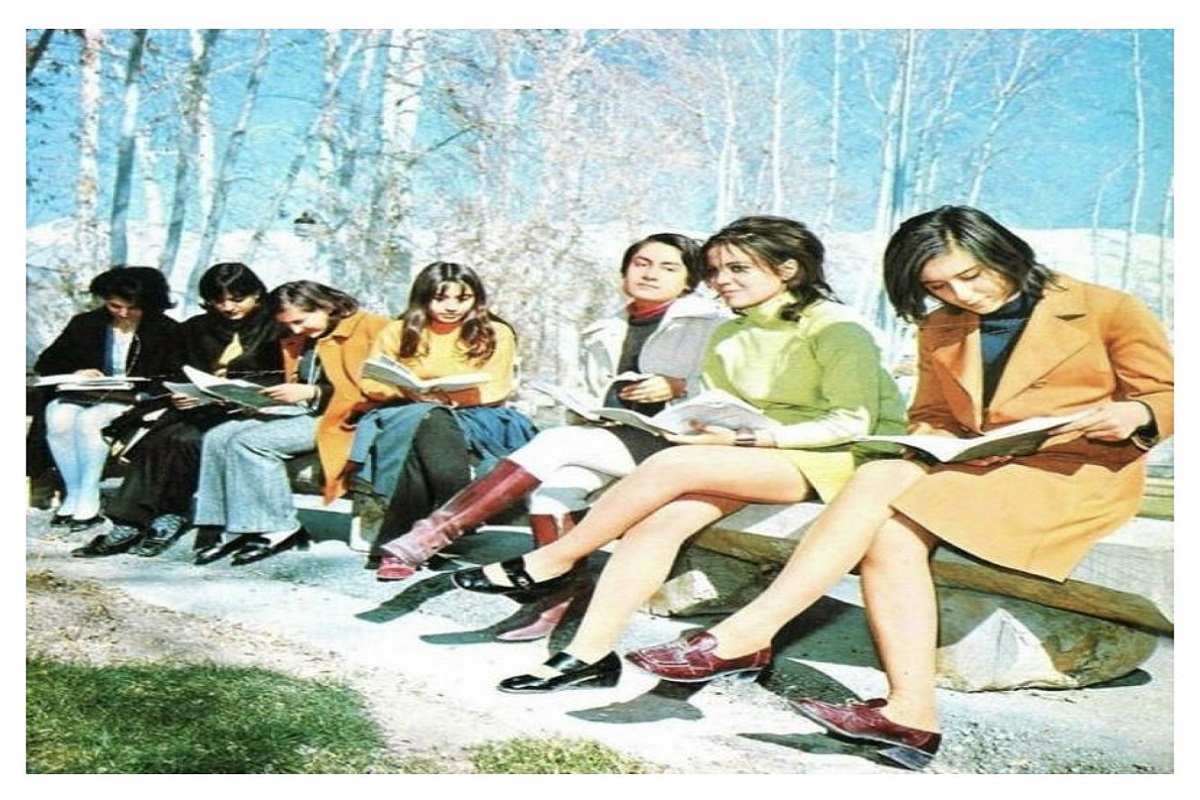 Women studying in their choice of dress in Pre Iranian Revolution 1979