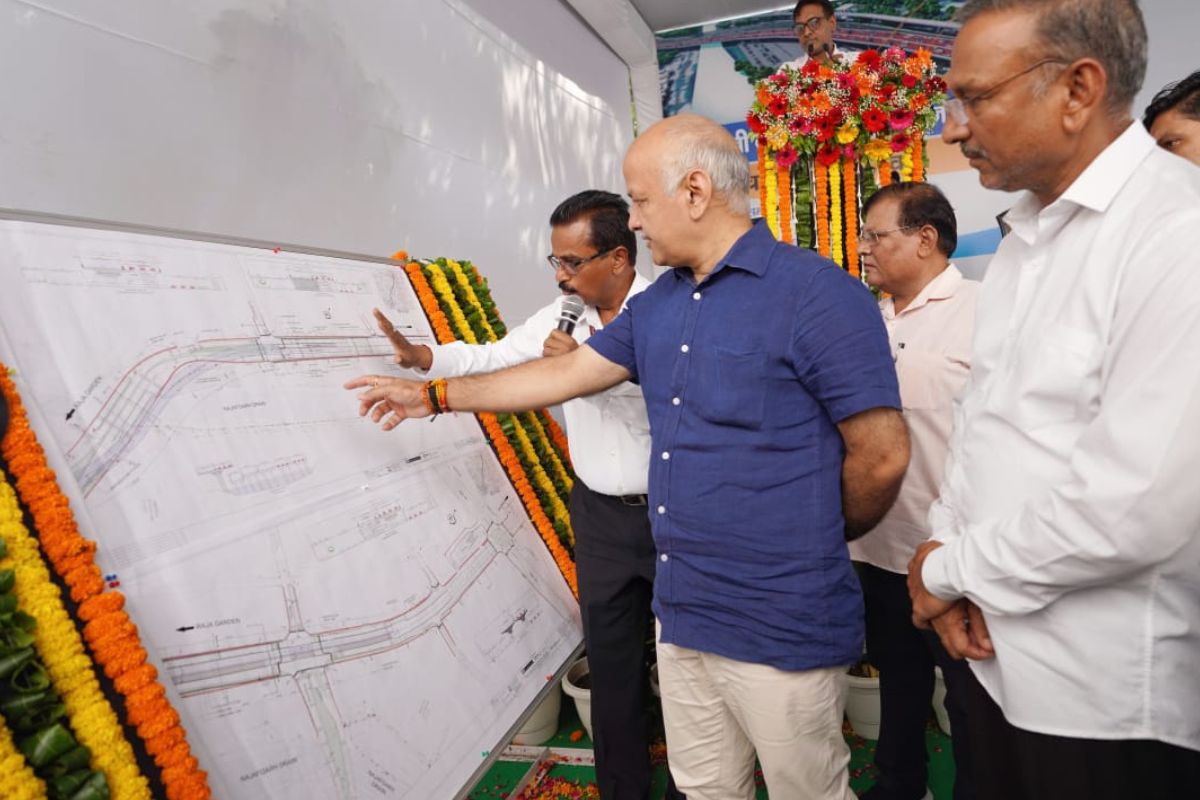 Sisodia lays foundation stone for expansion of flyovers from Punjabi Bagh to Raja Garden