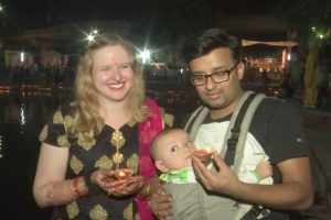German woman and her Indian husband celebrate Chhath Puja in UP