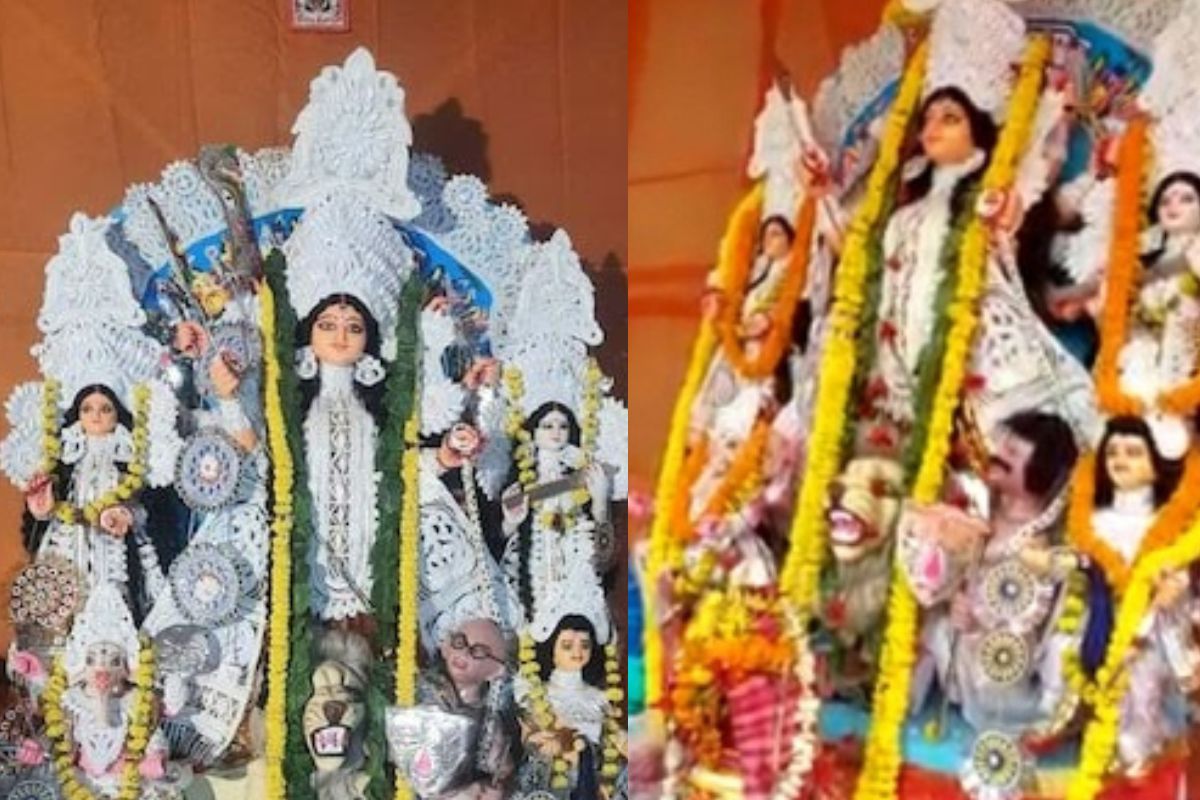Mahishasura idol resembling Mahatma Gandhi modified in Kolkata