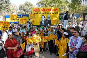 Adani issue: AAP protests outside BJP headquarters in Delhi, demands JPC probe