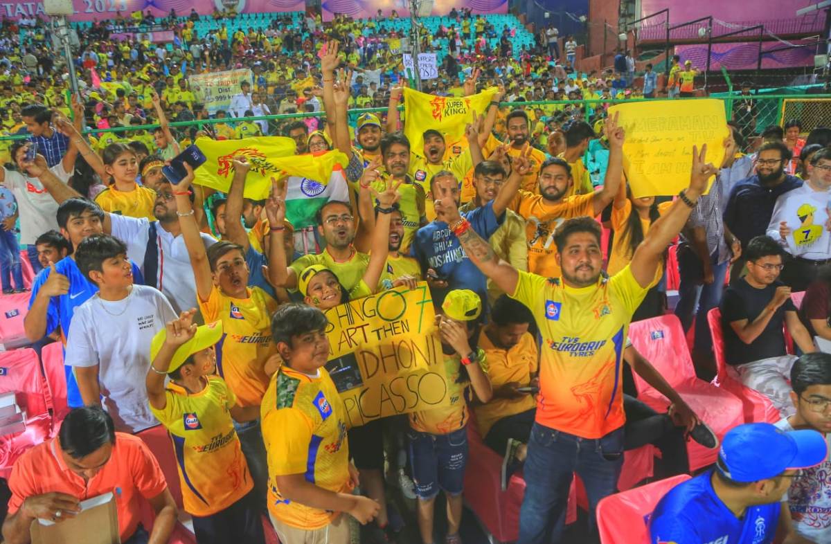 Dhoni fans at SMS Stadium during RR Vs CSK IPL cricket match on April 27 (SNS photo)