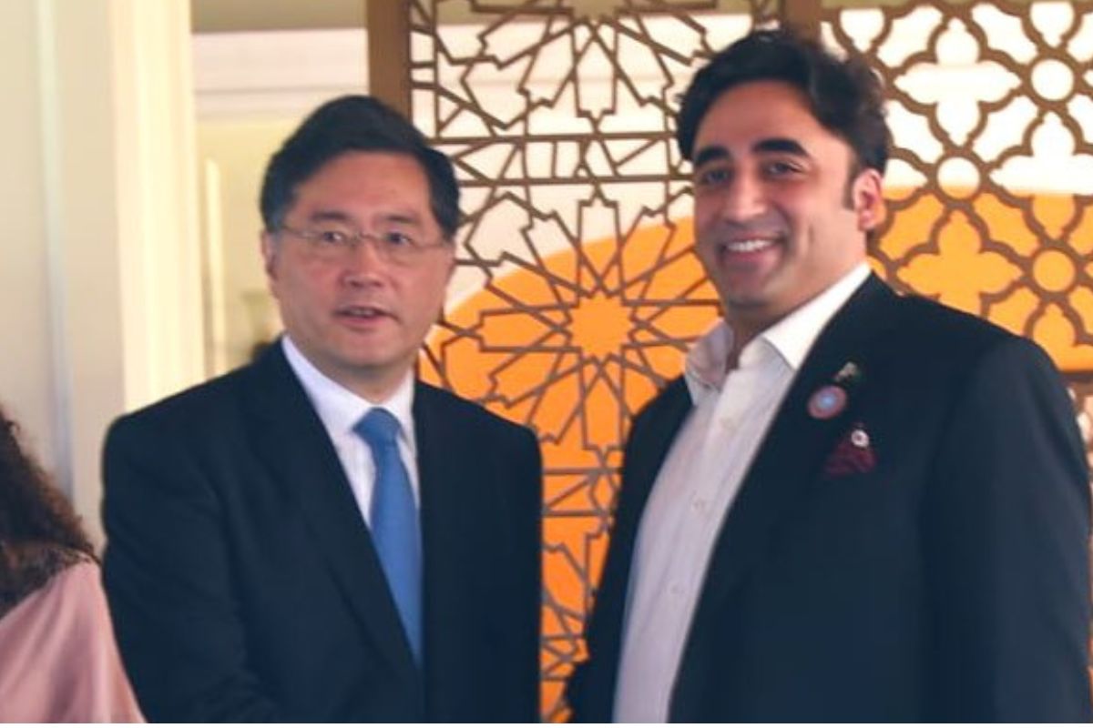 Pakistan foreign minister Bilawal Bhutto Zardari meets his Chinese counterpart Qin Gang on sidelines of SCO-CFM meet