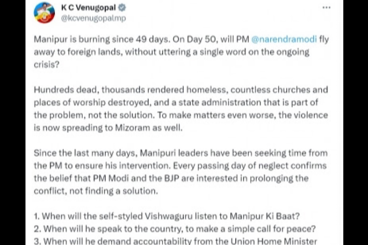 When will self-styled ‘Vishwaguru’ listen to ‘Manipur Ki Baat’: Cong