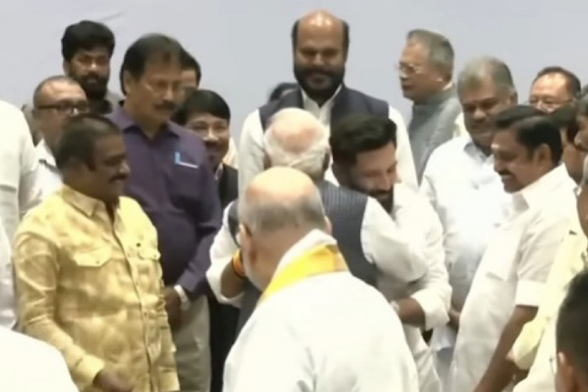 Chirag Paswan touches PM Modi’s feet during NDA meet