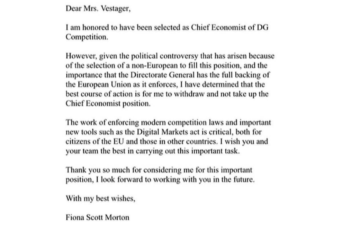 US economist declines top EU antitrust job offer after backlash