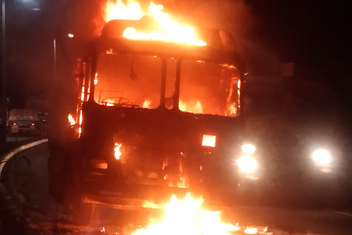 Truck catches fire on NH16 in Visakhapatnam