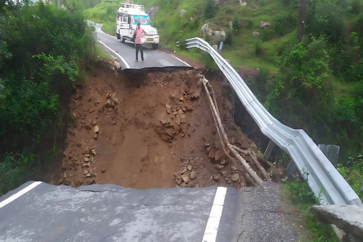 Traffic affected as rain damages stretch of National Highway near Gauchar town in Uttarakhand