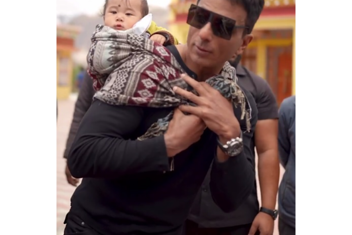 Sonu Sood turns ‘babysitter’ as he gives piggyback ride to baby in Kaza