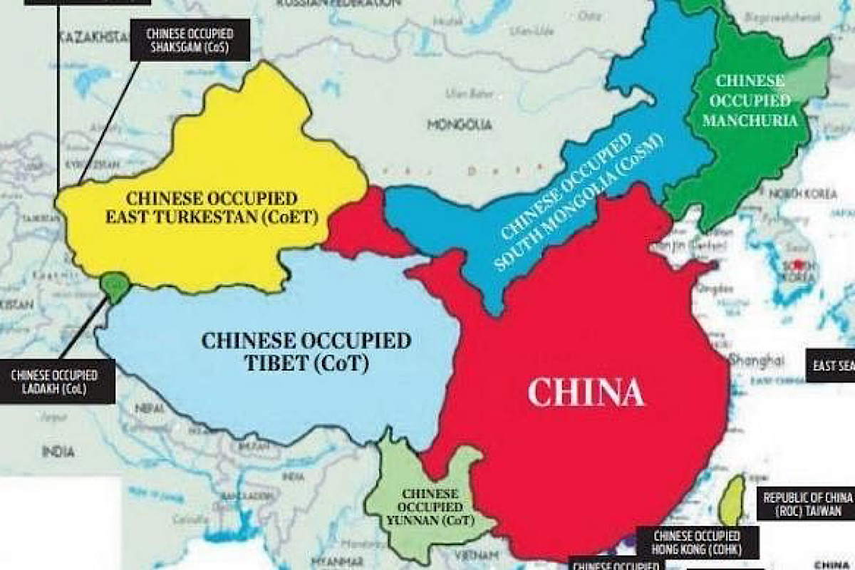 The real map of China shows it is smaller than India in size