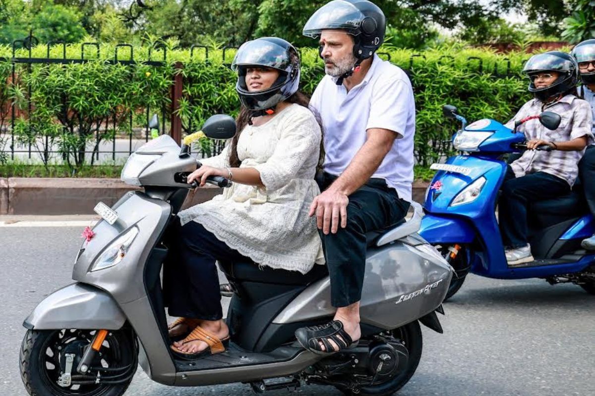 Watch: Rahul Gandhi takes scooty ride with a college student in Jaipur