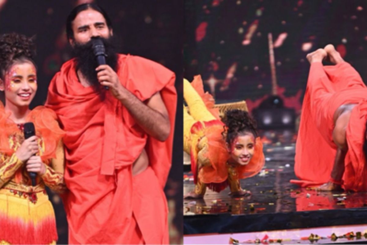 Swami Ramdev teaches Yoga asanas to ‘IGT’ contestant