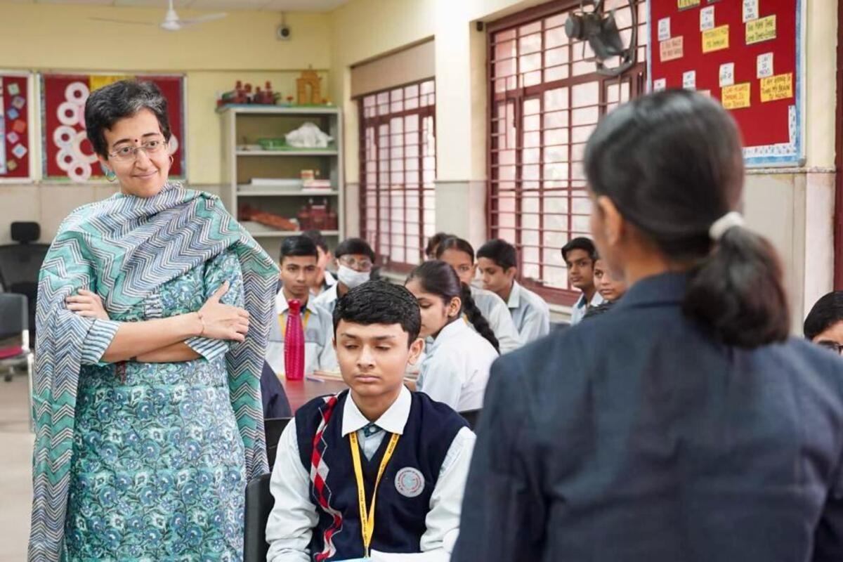 Atishi interacts with students of Ambedkar School of Specialized Excellence