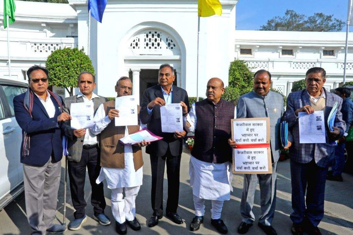 Delhi BJP MLAs protest outside assembly over ‘deaths due to cold’