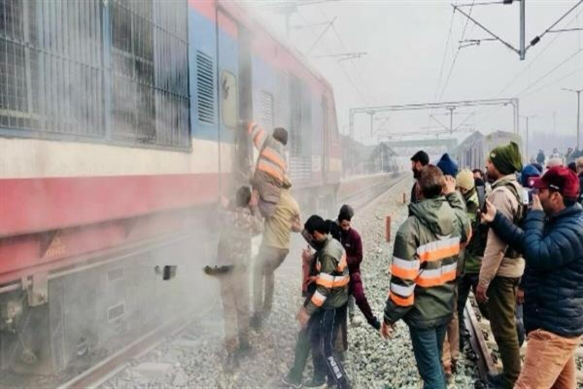 Passenger train engine catches fire in Kashmir