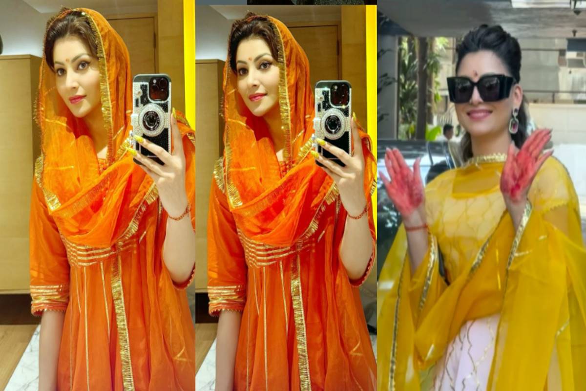 Urvashi Rautela dazzles in orange salwar at new home pooja