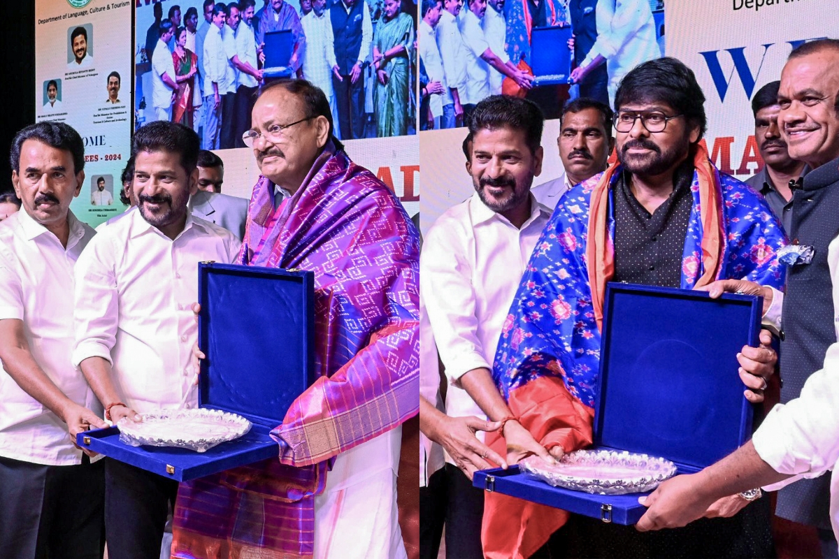 Telangana CM honours Venkaiah Naidu and Chiranjeevi