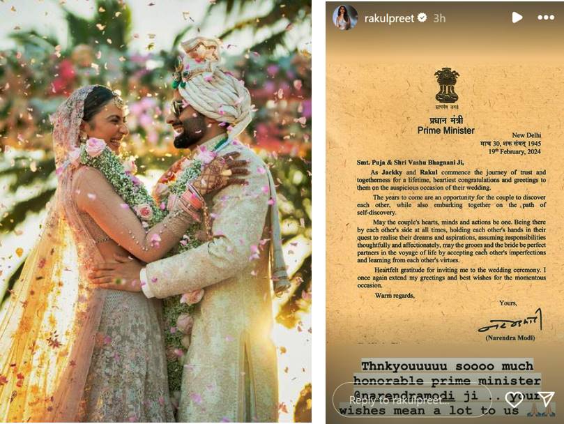 PM Modi congratulates Rakul and Jackky on wedding