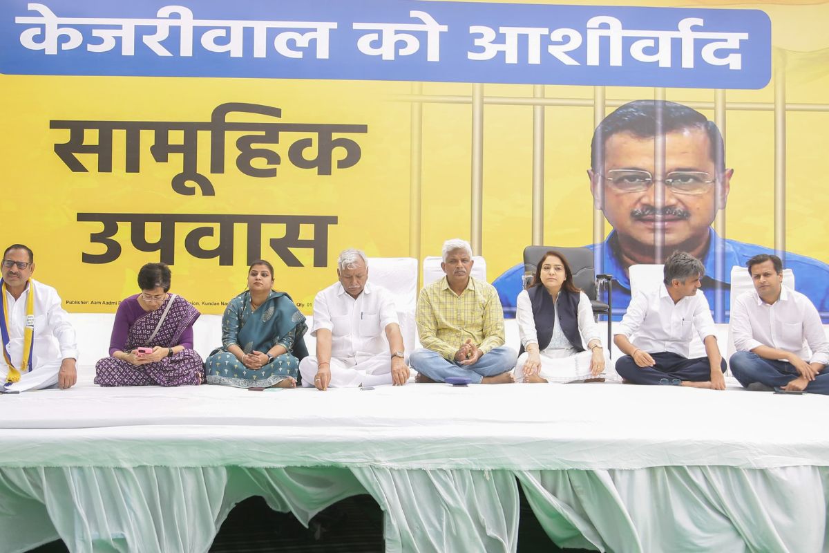AAP’s day-long fast at Jantar Mantar in protest against Kejriwal’s arrest