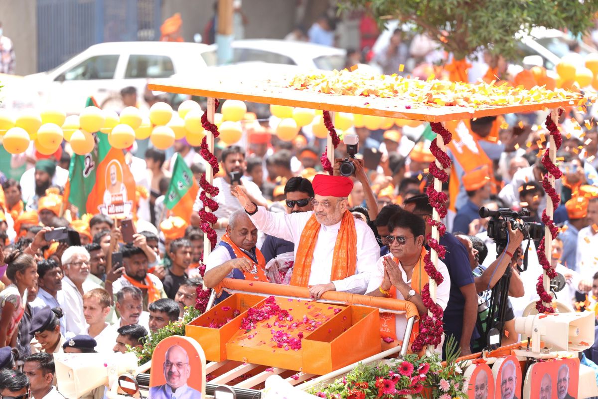 Shah holds mega roadshows in Gujarat; to file nomination tomorrow