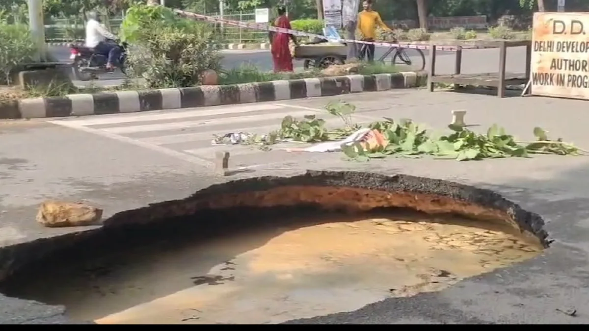 Road caves in near National Law University in Delhi’s Dwarka