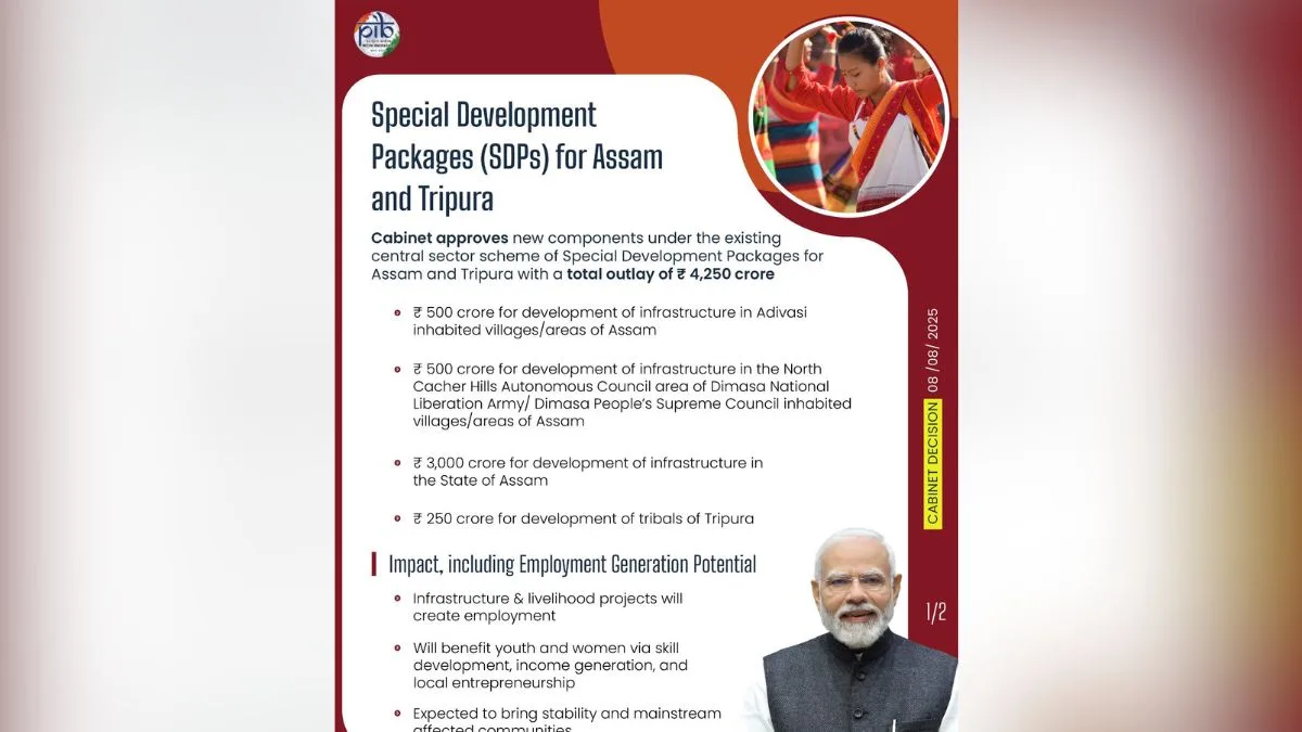 Cabinet approves ₹4,250-crore development boost for Assam and Tripura under SDPs