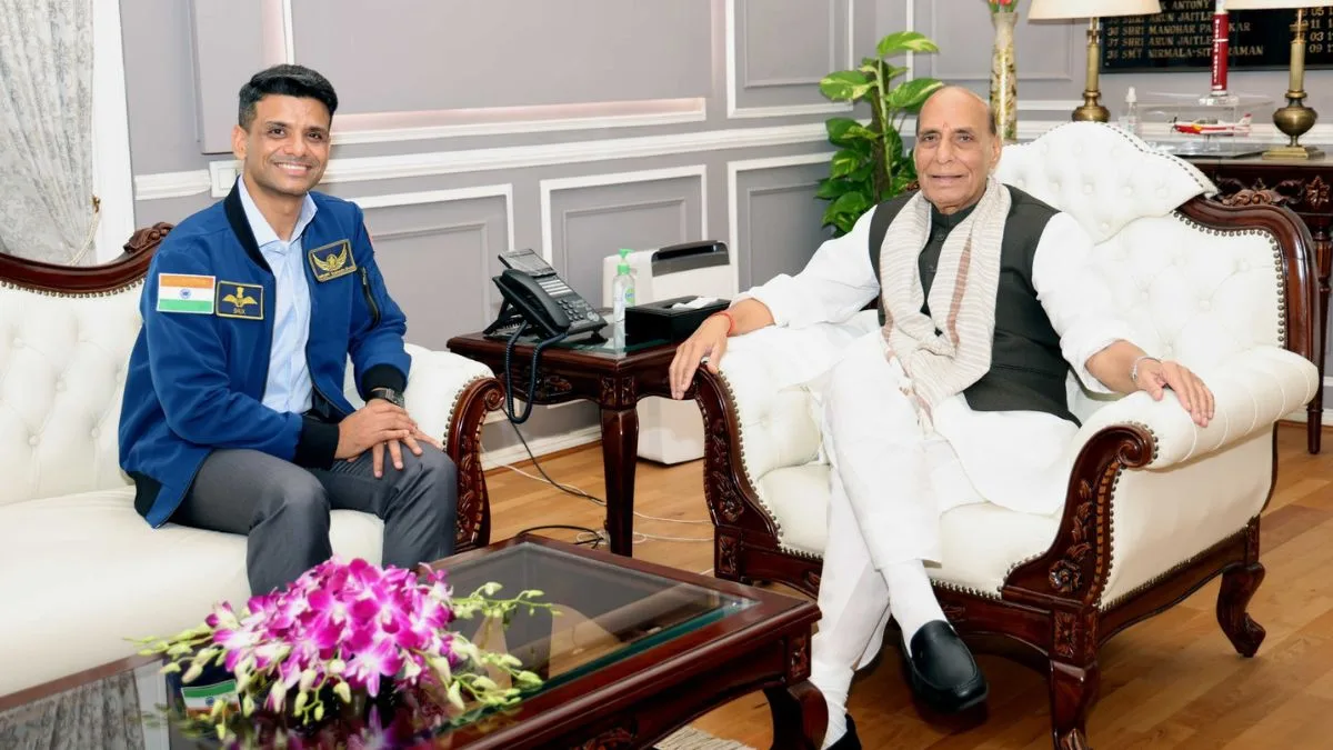 Defence Minister Rajnath Singh meets India’s first ISS astronaut, Gp Capt Shubhanshu Shukla