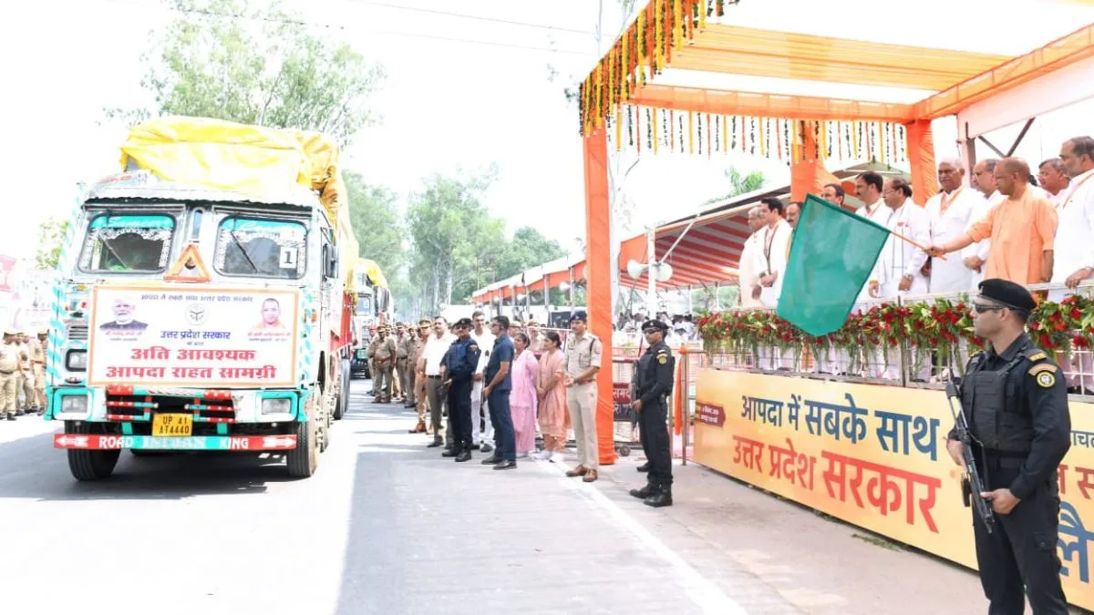 UP CM Yogi flags off 48 truck loads of relief for flood-hit states