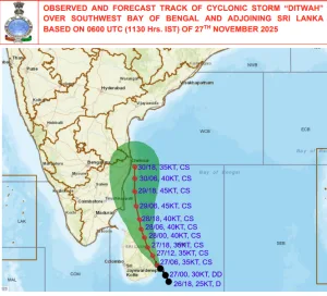 Cyclone Ditwah Track