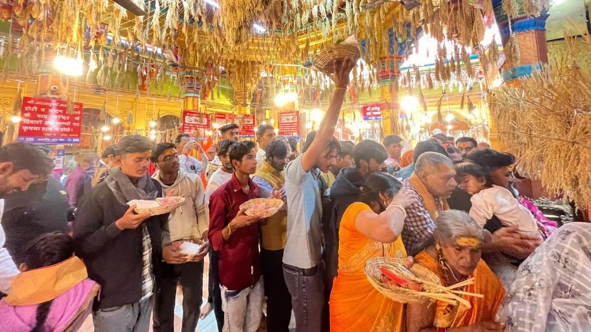 Maa Annapurna temple decorated with several quintals of paddy grains, marking completion of 17-day Mahavrat