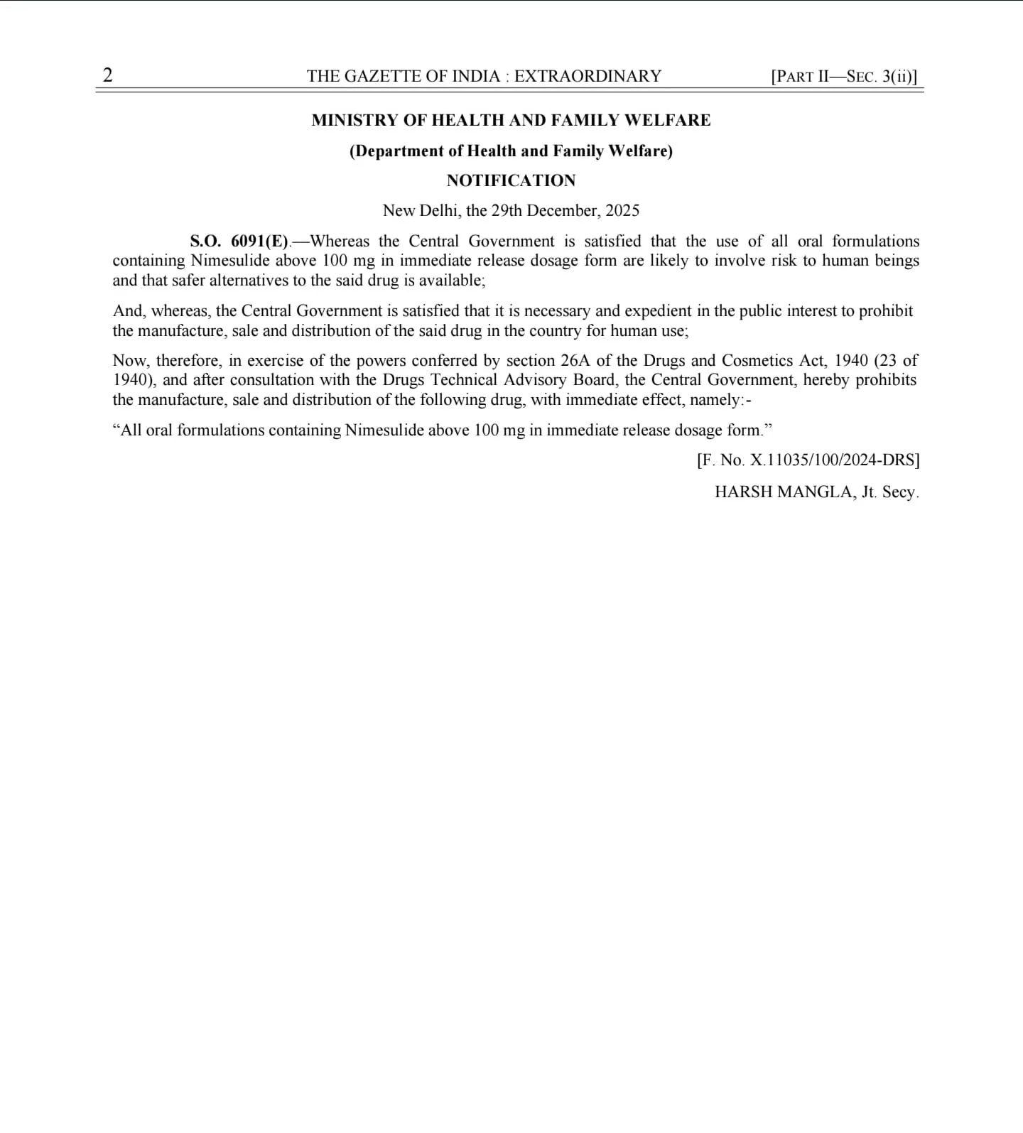 Nimesulide ban notification