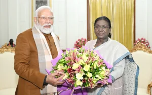 PM Narendra Modi called on President Droupadi Murmu at Rashtrapati Bhavan.(Source: Rashtrapati Bhavan)