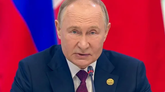 Russian President Vladimir Putin speaks at an official event