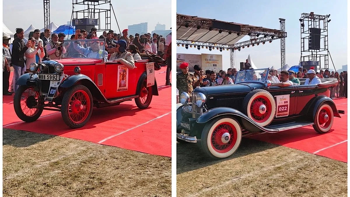 Automotive history parades through city streets