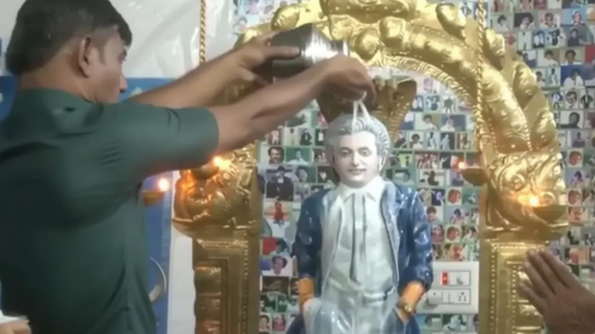 Madurai fan celebrates Pongal at Rajinikanth temple with bullock cart display, navadhanyam and idols