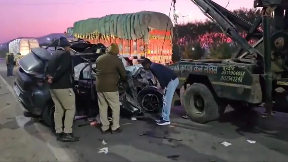 Indore fatal car crash, Prerna Bachchan Prakhar Kasliwal accident, Bala Bachchan daughter dies, Congress leaders children accident Indore, Ralamandal Tejaji Nagar highway crash, Tata Nexon head-on truck collision, Madhya Pradesh road accident news
