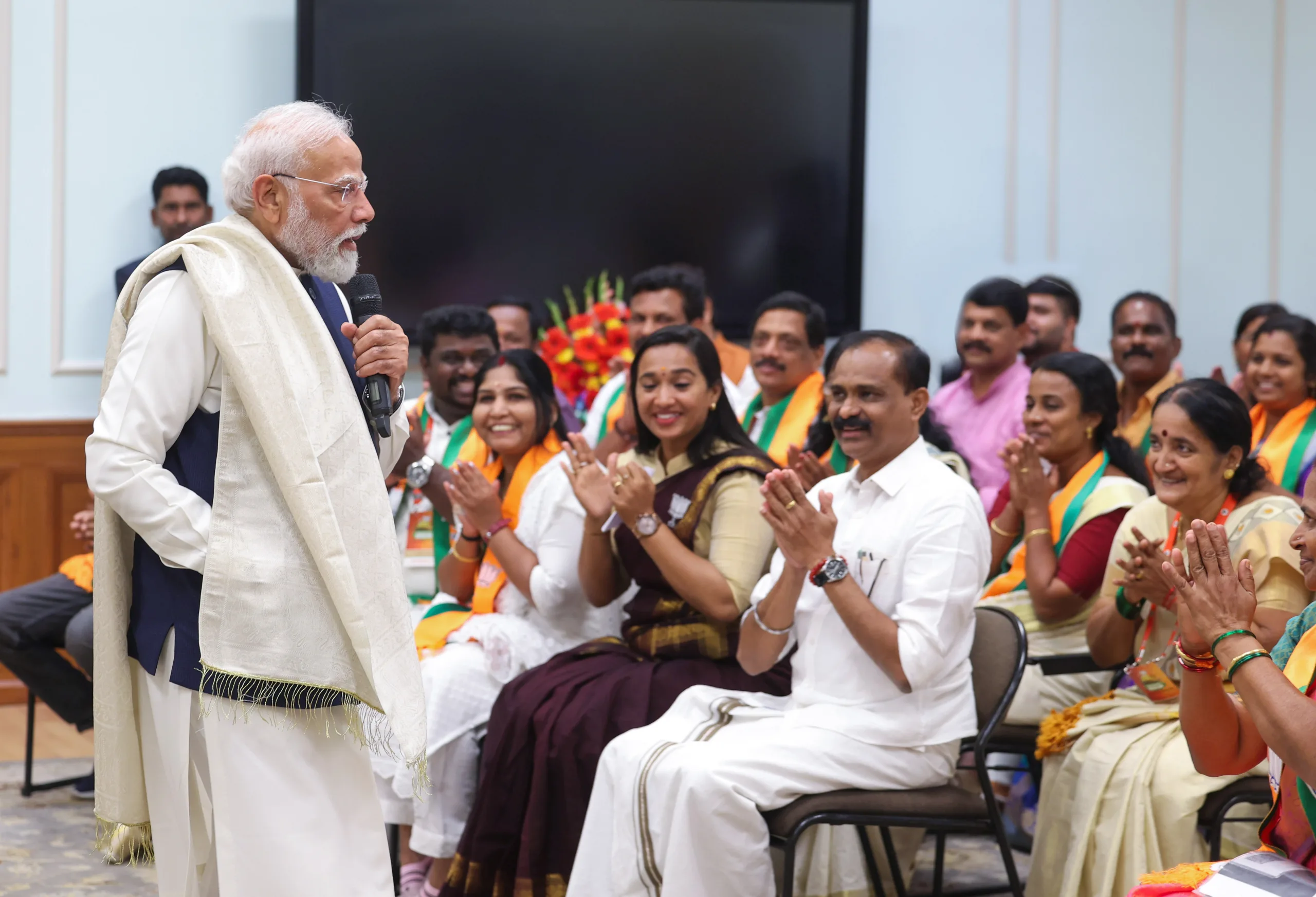 Prime Minister Narendra Modi meets Kerala delegation at his official residence at 7 Lok Kalyan Marg, in New Delhi on Thursday, personally guiding them on party goals and commending their work ahead of future challenges. img