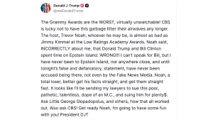 Donald Trump calls Trevor Noah a 'total loser' and threatens legal action after Grammys Epstein joke
