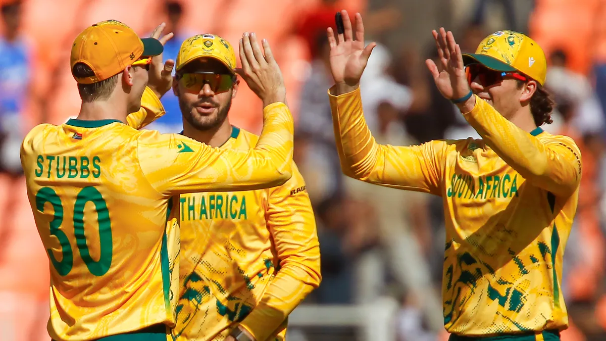 Players exchange handshakes after South Africa’s victory over Afghanistan in the ICC Men’s T20 World Cup 2026 Group D match at the Narendra Modi Stadium in Ahmedabad on Wednesday, February 11, 2026. (Photo: IANS)