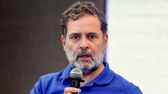 Congress leader Rahul Gandhi speaking during a public interaction