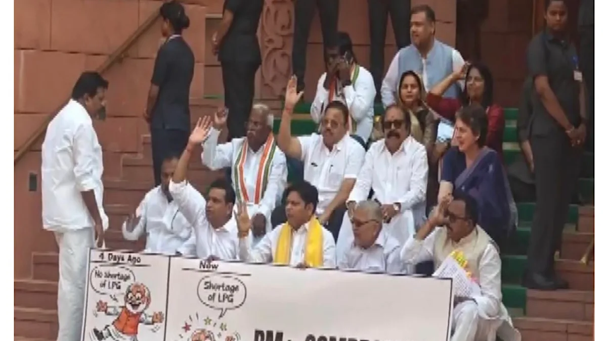 Parliament Budget Session: TMC and other opposition MPs protest against centre over shortage of LPG cylinders