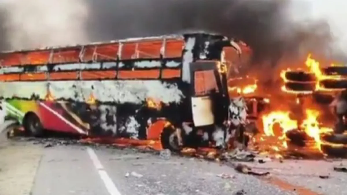 14 killed as bus catches fire after colliding with tipper truck in Andhra Pradesh
