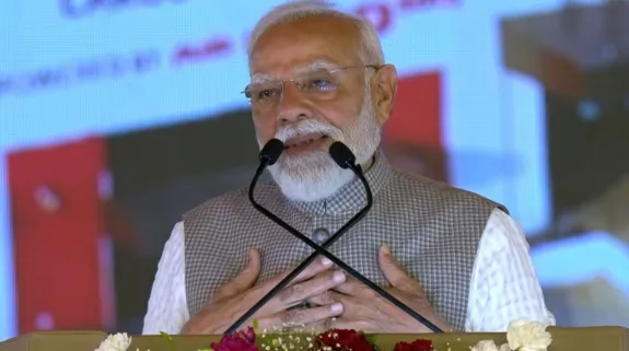 Narendra Modi speaking at the inauguration of Noida International Airport in Jewar