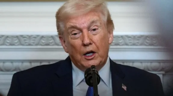 US President Donald Trump speaks during a public address in Washington, DC.