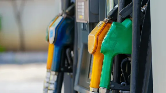 Fuel pump nozzles at a petrol station as crude oil prices surge past $100 amid rising Iran tensions.