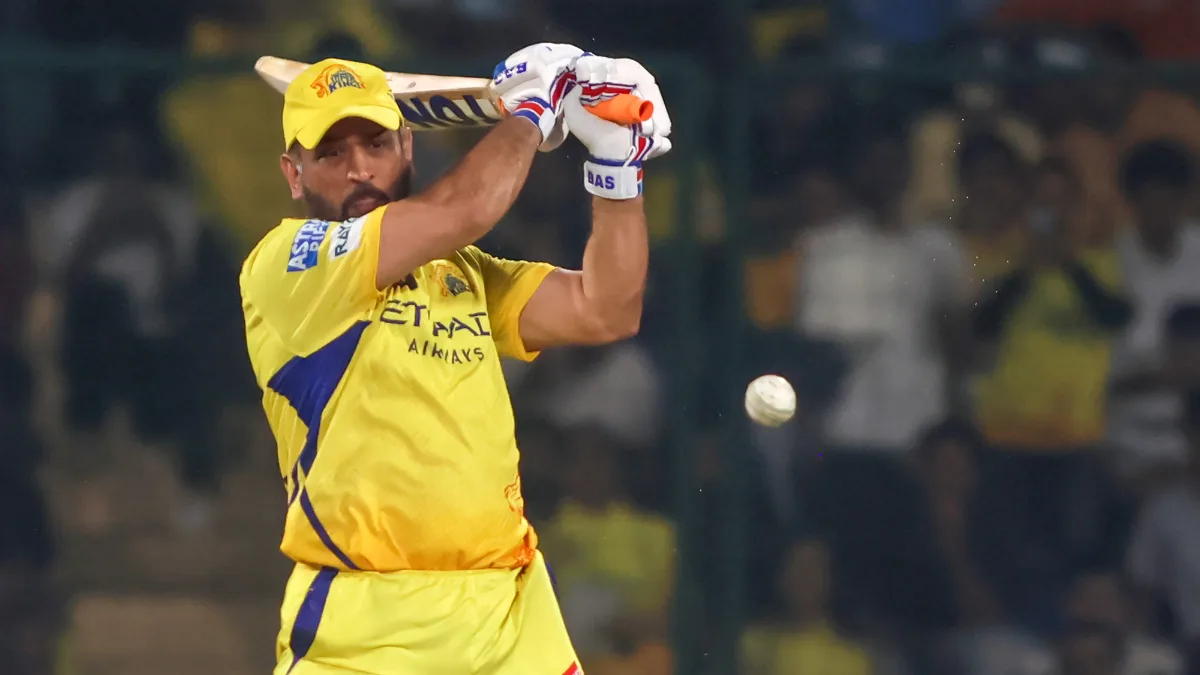 Chennai Super Kings captain MS Dhoni plays a shot during the Indian Premier League (IPL) 2025 match between Chennai Super Kings (CSK) and Rajasthan Royals (RR) at Arun Jaitley Stadium in New Delhi on Tuesday, May 20, 2025. (Photo: IANS/Biplab Banerjee)