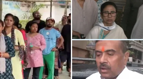 West Bengal election 2026 Phase 2 voters queue Mamata Banerjee Suvendu Adhikari visuals