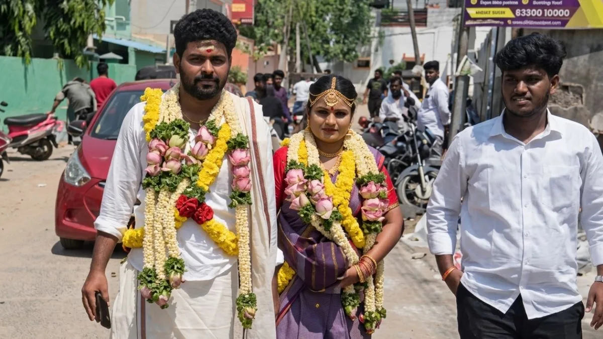 Groom and Bride Cast Vote Right After Wedding in Kanchipuram.jpg