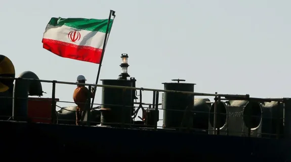 Iranian flag flying on a vessel amid maritime tensions