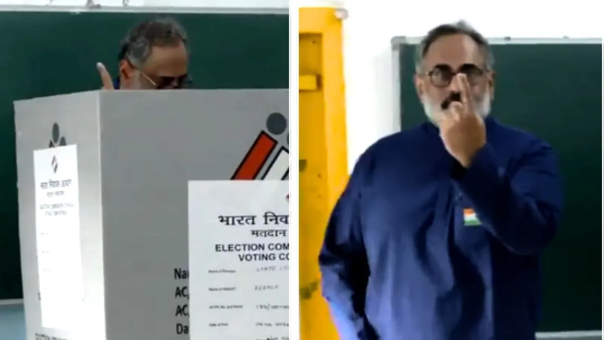 Kerala BJP President Rajeev Chandrasekhar casts vote in Thiruvananthapuram.jpg